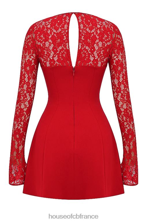 House of CB Mini-robe en satin et dentelle rose rouge Jennica N888H308 vêtements