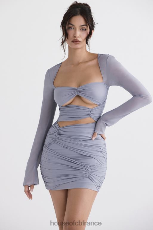 House of CB Mini-robe en soie véritable gris tourterelle Camille N888H321 vêtements