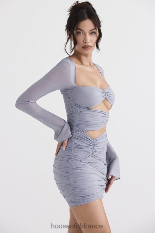 House of CB Mini-robe en soie véritable gris tourterelle Camille N888H321 vêtements