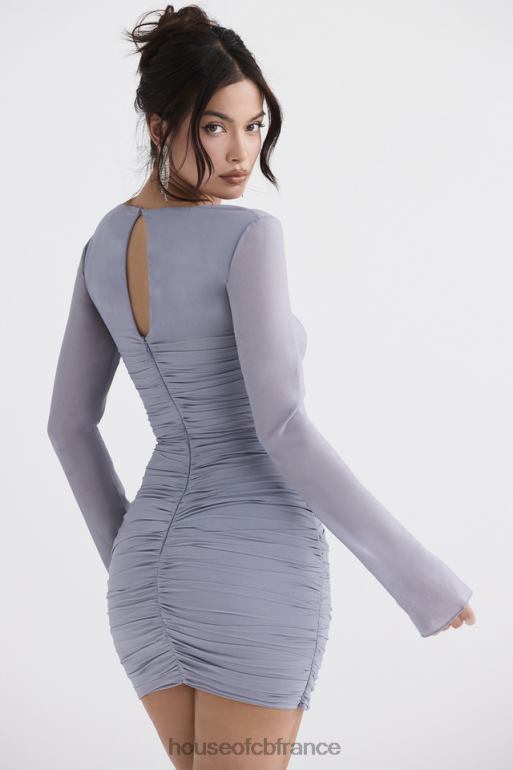 House of CB Mini-robe en soie véritable gris tourterelle Camille N888H321 vêtements