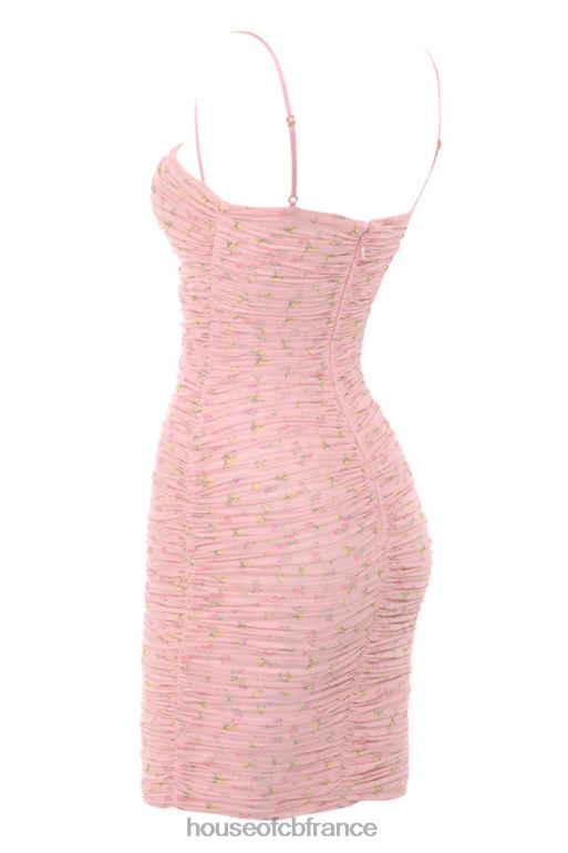 House of CB Mini-robe rose en tulle organza froncé à fleurs ella N888H618 vêtements