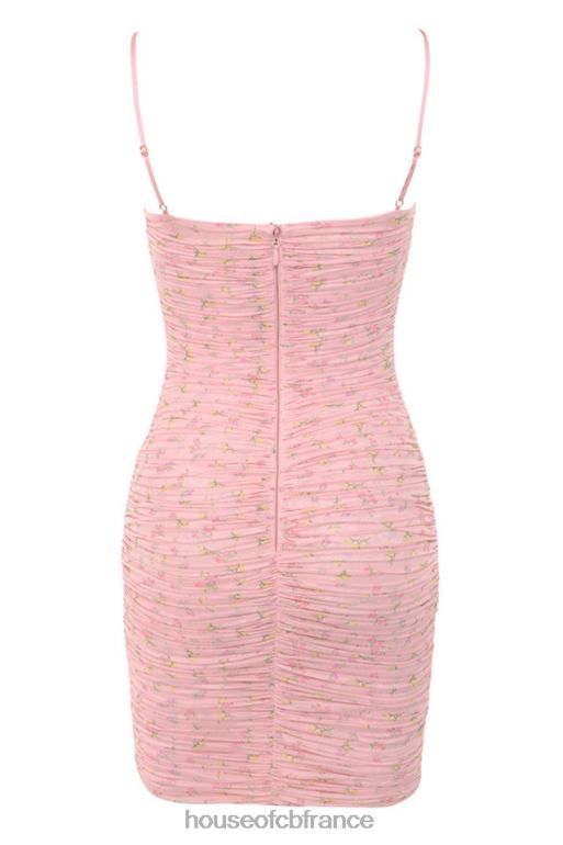 House of CB Mini-robe rose en tulle organza froncé à fleurs ella N888H618 vêtements