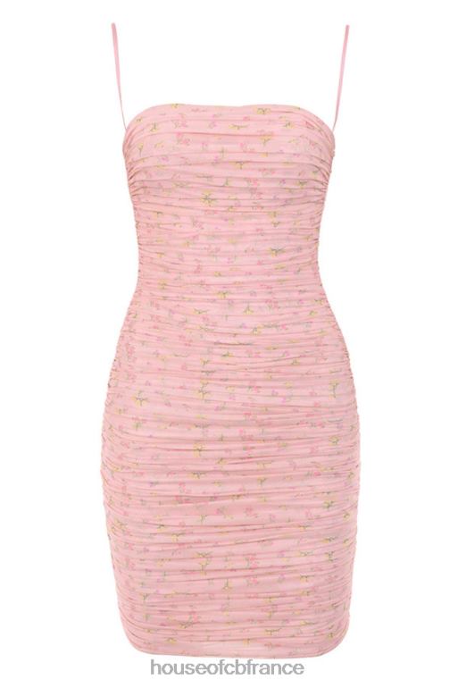 House of CB Mini-robe rose en tulle organza froncé à fleurs ella N888H618 vêtements