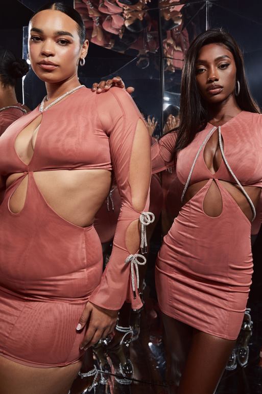 House of CB Miranda Rose - Robe courte à découpes et bordures en cristaux N888H511 vêtements