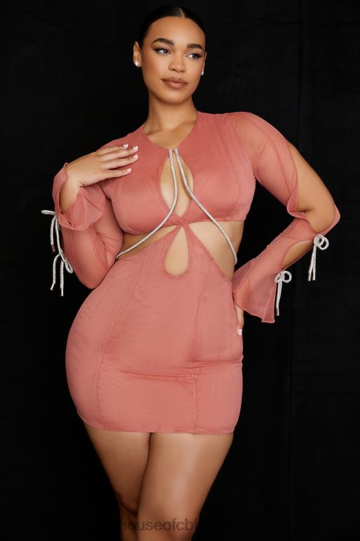 House of CB Miranda Rose - Robe courte à découpes et bordures en cristaux N888H511 vêtements