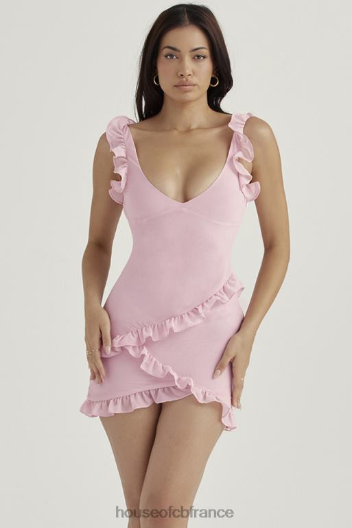 House of CB Tania - Robe courte à volants en quartz rose N888H411 vêtements