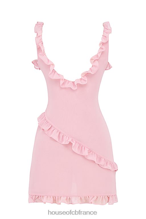 House of CB Tania - Robe courte à volants en quartz rose N888H411 vêtements
