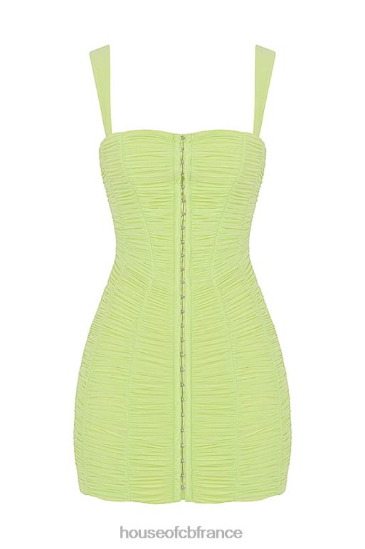 House of CB cate - robe courte en tulle froncé vert citron N888H540 vêtements