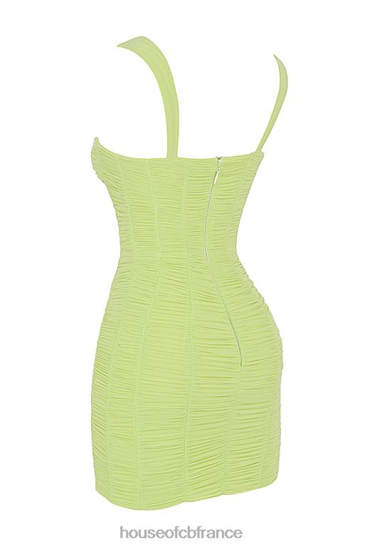 House of CB cate - robe courte en tulle froncé vert citron N888H540 vêtements