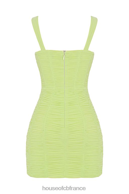 House of CB cate - robe courte en tulle froncé vert citron N888H540 vêtements