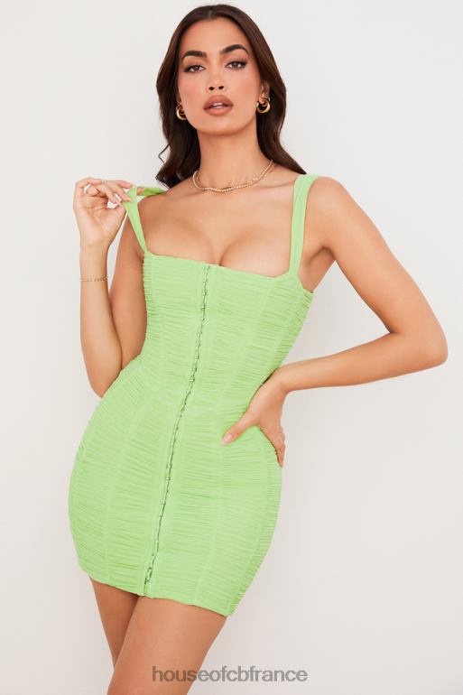 House of CB cate - robe courte en tulle froncé vert citron N888H540 vêtements