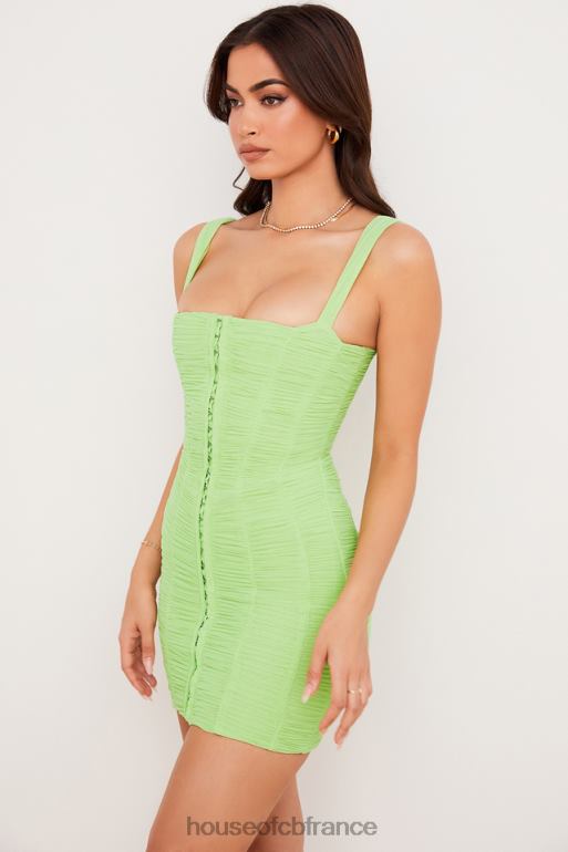 House of CB cate - robe courte en tulle froncé vert citron N888H540 vêtements