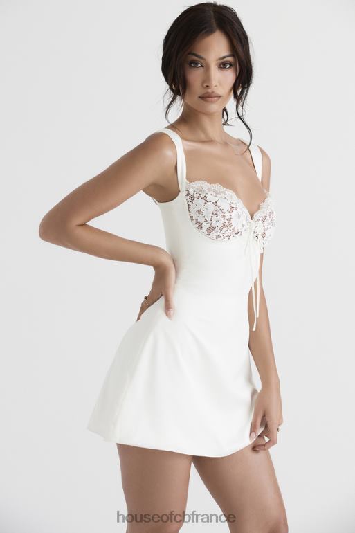 House of CB mini-robe en satin et dentelle ivoire Adriana N888H398 vêtements