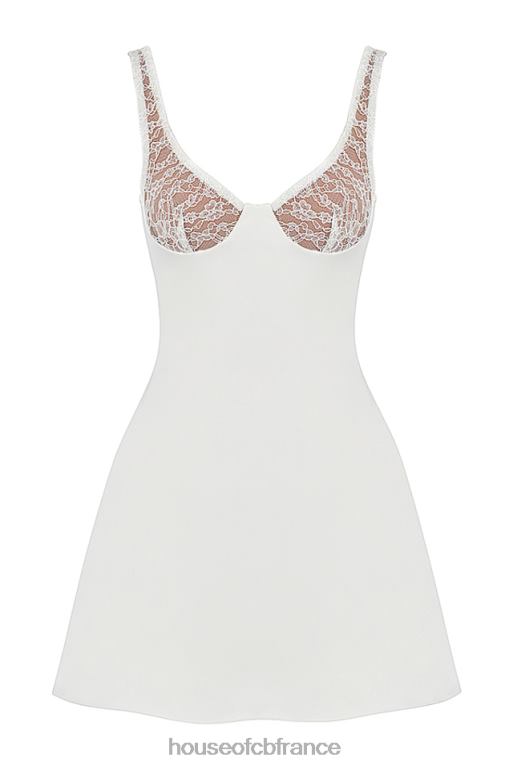 House of CB mini-robe en satin et dentelle ivoire cassandra N888H395 vêtements