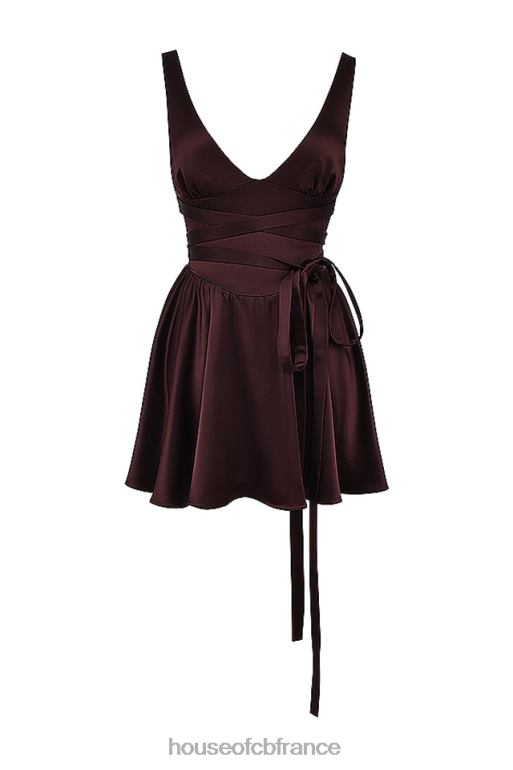 House of CB mini-robe marron riche Shiema N888H143 vêtements
