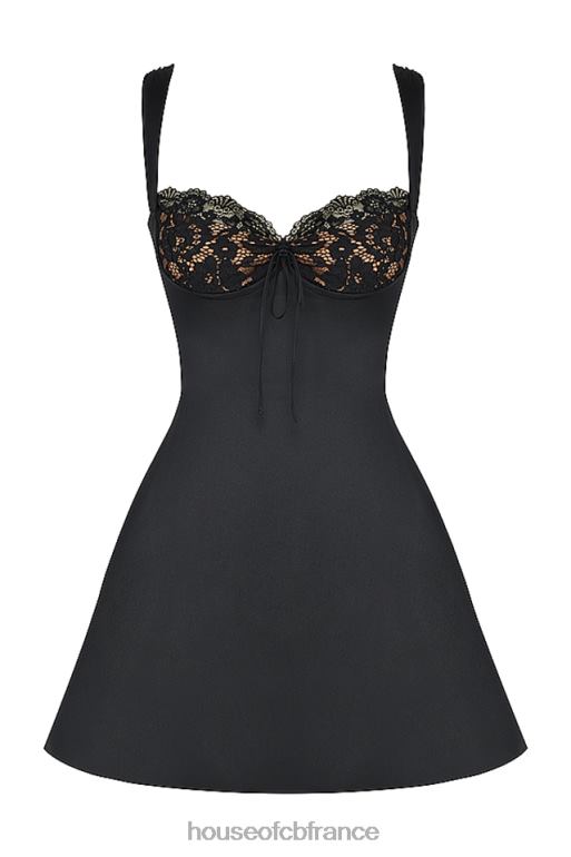 House of CB mini-robe noire en satin et dentelle Adriana N888H385 vêtements