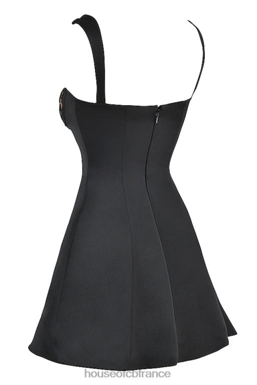 House of CB mini-robe noire en satin et dentelle Adriana N888H385 vêtements