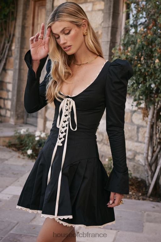 House of CB mini-robe plissée larisa noire et crème N888H161 vêtements