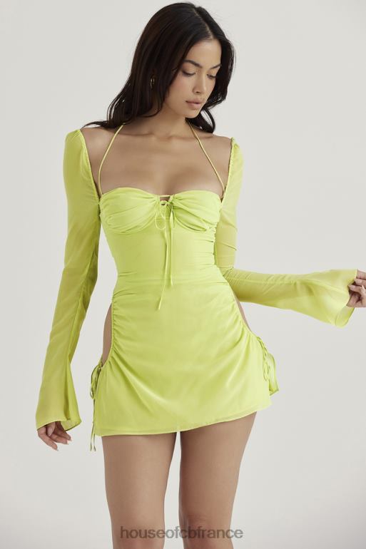 House of CB robe courte dos nu en mousseline de soie citron vert pour bébé N888H413 vêtements