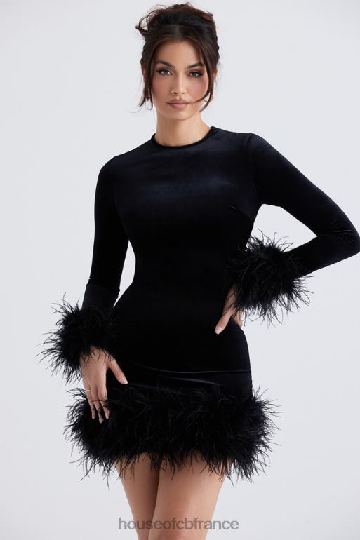 House of CB robe courte en velours noir lavinia N888H350 vêtements