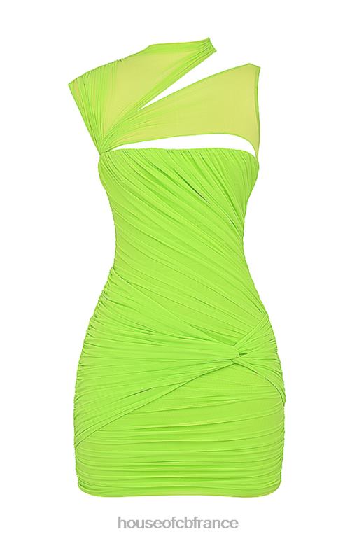 House of CB robe courte froncée vert fluo adrie N888H187 vêtements
