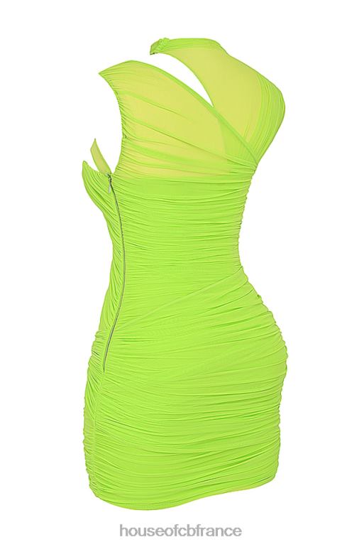 House of CB robe courte froncée vert fluo adrie N888H187 vêtements