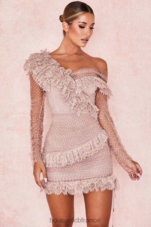 House of CB robe courte à volants en dentelle blush oseille N888H632 vêtements