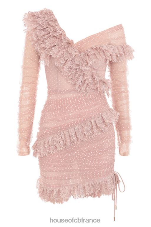 House of CB robe courte à volants en dentelle blush oseille N888H632 vêtements