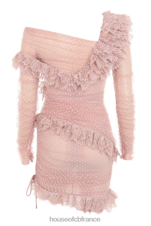 House of CB robe courte à volants en dentelle blush oseille N888H632 vêtements