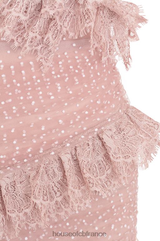 House of CB robe courte à volants en dentelle blush oseille N888H632 vêtements