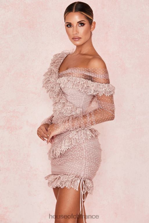 House of CB robe courte à volants en dentelle blush oseille N888H632 vêtements