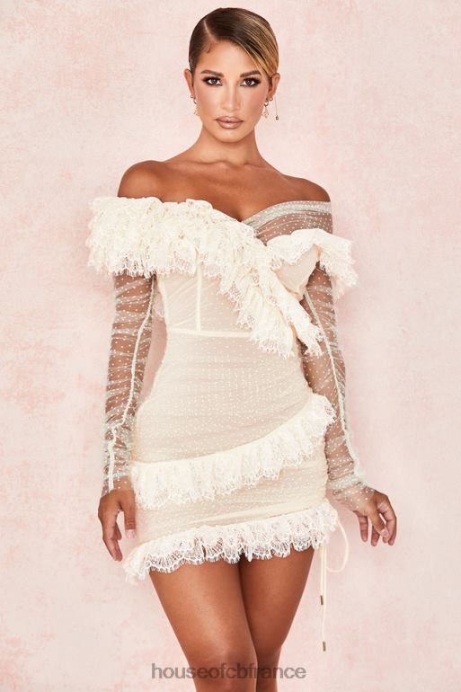 House of CB robe courte à volants en dentelle ivoire oseille N888H620 vêtements