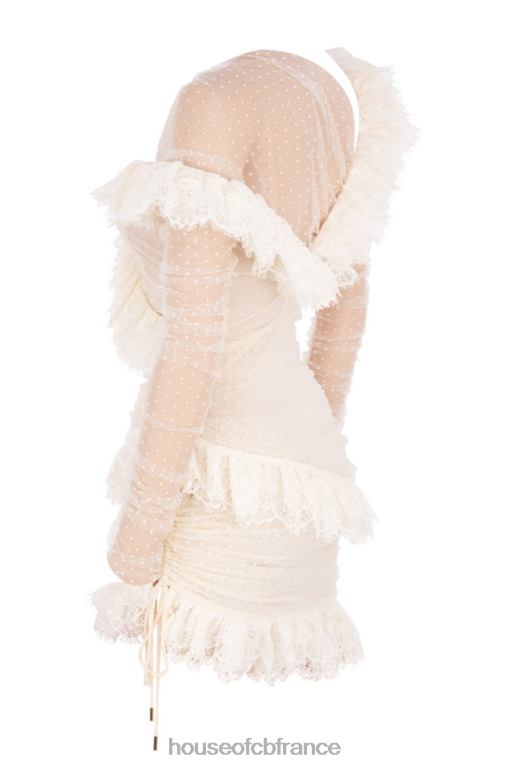 House of CB robe courte à volants en dentelle ivoire oseille N888H620 vêtements