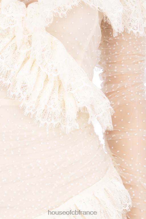 House of CB robe courte à volants en dentelle ivoire oseille N888H620 vêtements