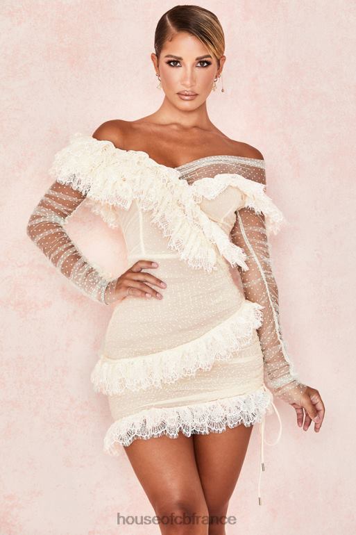 House of CB robe courte à volants en dentelle ivoire oseille N888H620 vêtements