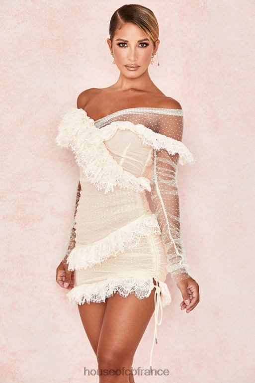 House of CB robe courte à volants en dentelle ivoire oseille N888H620 vêtements