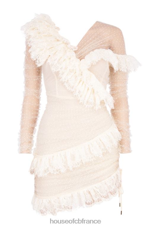 House of CB robe courte à volants en dentelle ivoire oseille N888H620 vêtements