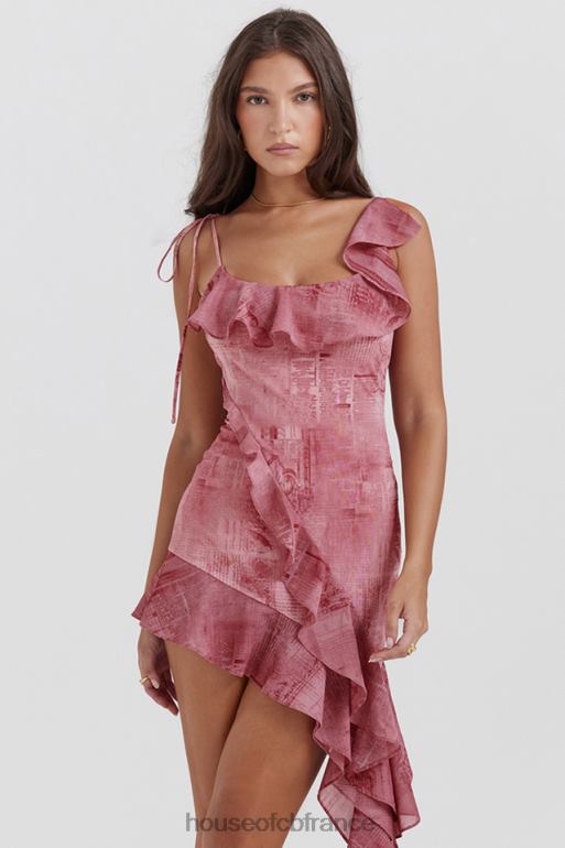 House of CB robe courte à volants imprimé rose lyrah N888H140 vêtements