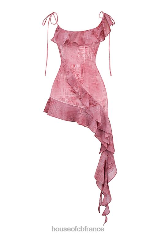 House of CB robe courte à volants imprimé rose lyrah N888H140 vêtements