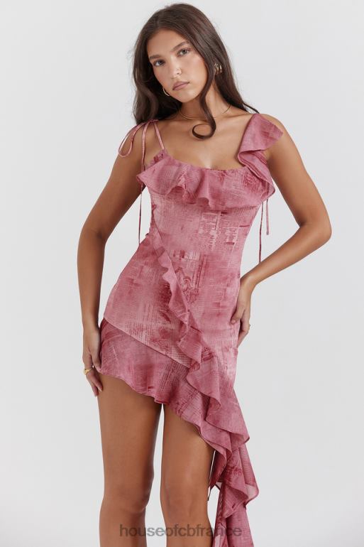 House of CB robe courte à volants imprimé rose lyrah N888H140 vêtements