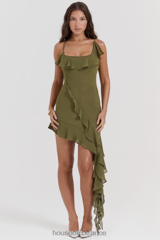 House of CB robe courte à volants olive Marcia N888H173 vêtements