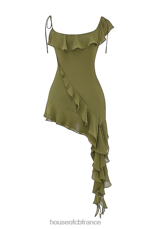 House of CB robe courte à volants olive Marcia N888H173 vêtements