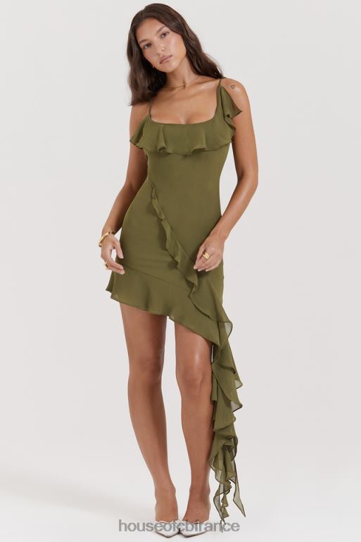 House of CB robe courte à volants olive Marcia N888H173 vêtements