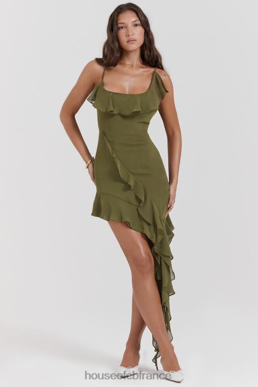 House of CB robe courte à volants olive Marcia N888H173 vêtements