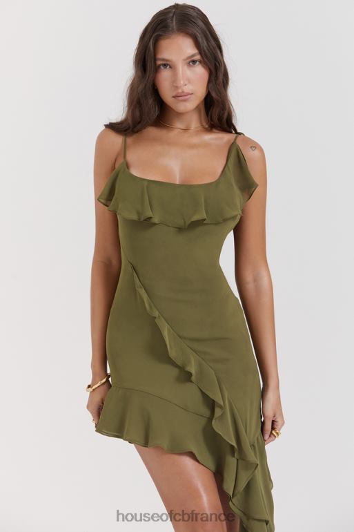 House of CB robe courte à volants olive Marcia N888H173 vêtements