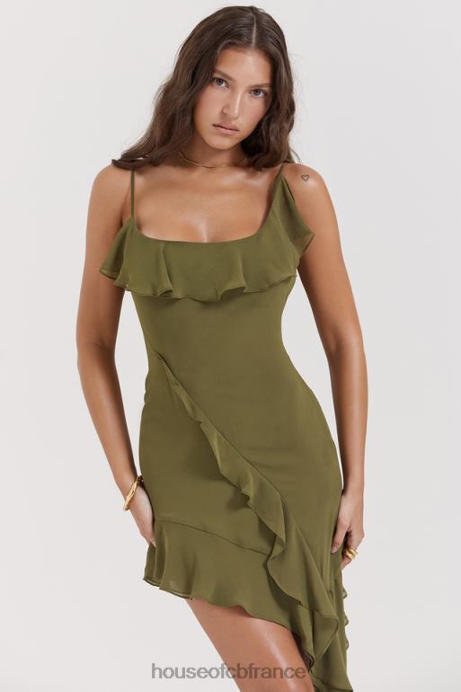 House of CB robe courte à volants olive Marcia N888H173 vêtements