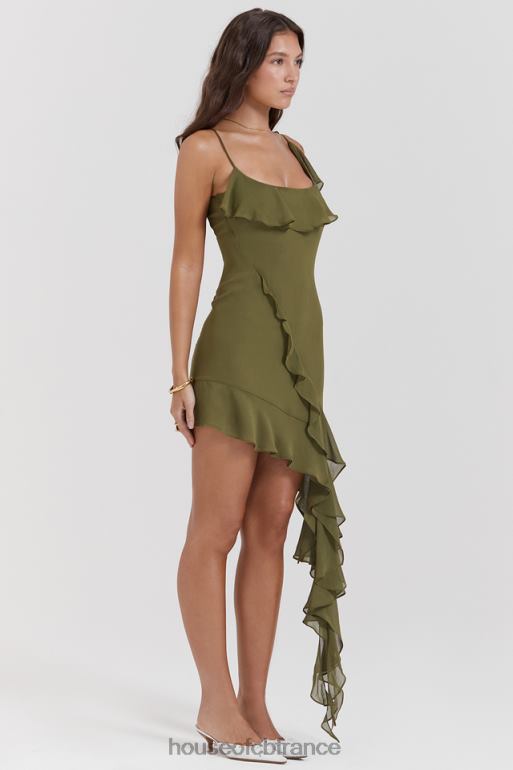 House of CB robe courte à volants olive Marcia N888H173 vêtements