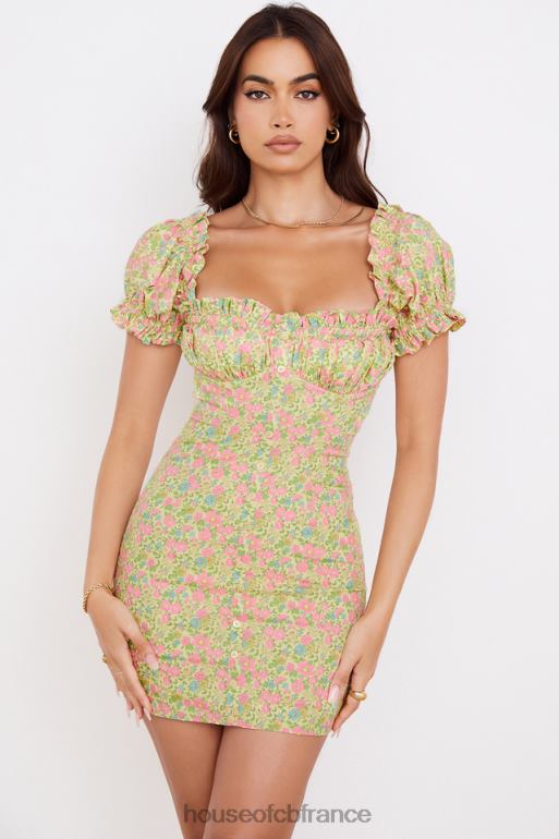 House of CB tanaya - robe courte vintage à fleurs et manches bouffantes N888H538 vêtements