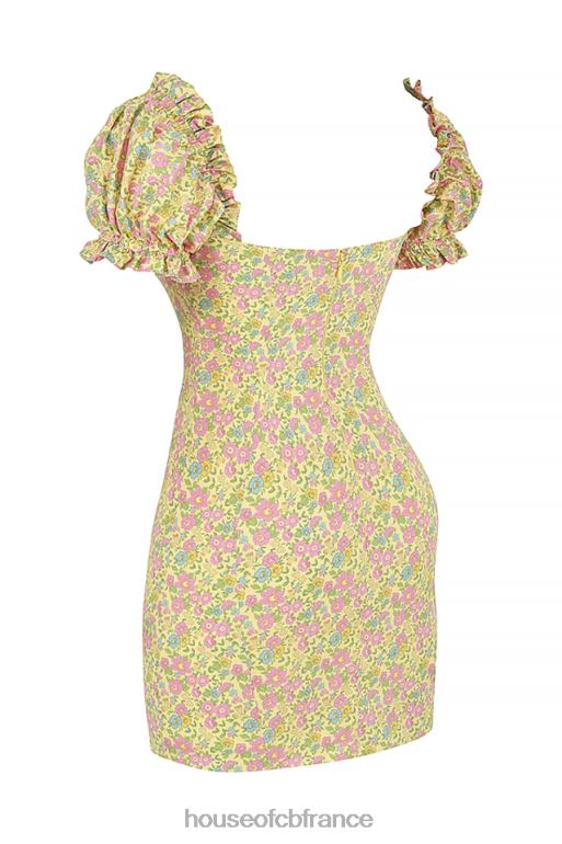 House of CB tanaya - robe courte vintage à fleurs et manches bouffantes N888H538 vêtements