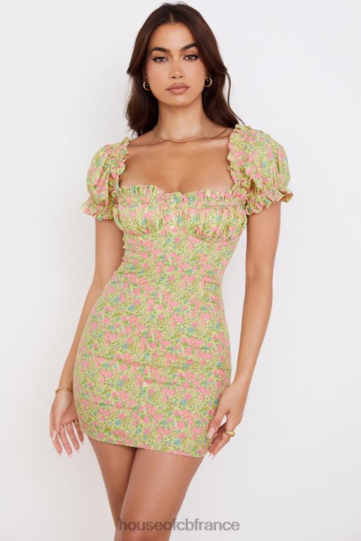 House of CB tanaya - robe courte vintage à fleurs et manches bouffantes N888H538 vêtements
